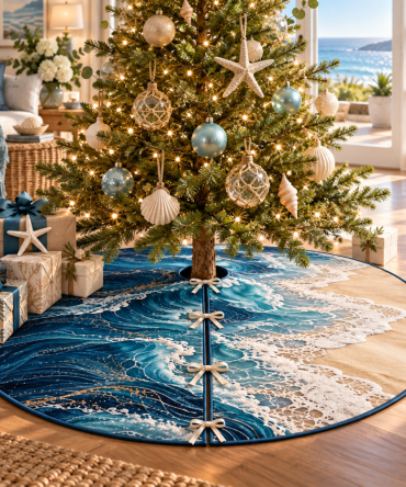 Housewarming Shore Holiday Tree Skirt — Nautical Coastal Christmas Accent, Thoughtful Housewarming Gift For New Homeowners