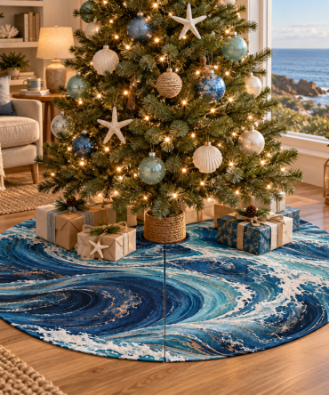 Quiet Corner Coastal Wave Christmas Tree Skirt — Subtle Nautical Holiday Accent For Calm Living Spaces And Minimalist Decor