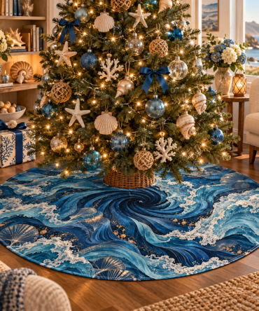 Collector'S Coastal Wave Christmas Tree Skirt — Limited-Edition Nautical Holiday Decor, Perfect Birthday Gift For Collectors