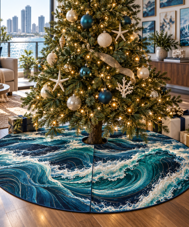 Apartment Gallery Wave Tree Skirt — Stylish Coastal Christmas Base For Urban Homes, Compact Wave-Design Mat That Enhances Small-Space Displays