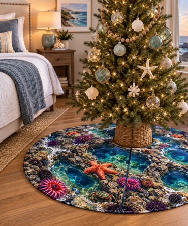 Statement Tide Pool Tree Skirt — Bold Coastal Holiday Accent, Oversized Decorative Mat To Showcase Large Trees And Eye-Catching Ornaments
