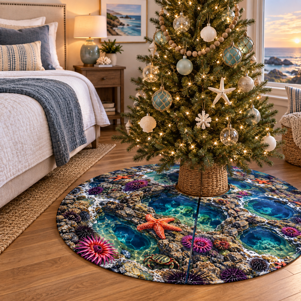 Statement Tide Pool Tree Skirt — Bold Coastal Holiday Accent, Oversized Decorative Mat To Showcase Large Trees And Eye-Catching Ornaments