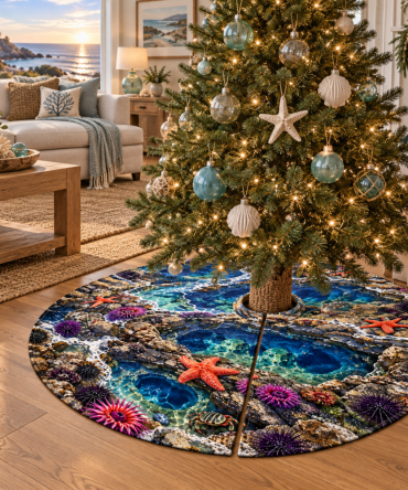 Living Room Tide Pool Tree Skirt — Classic Coastal Christmas Base For Family Rooms, Durable Fabric Hides Stand And Complements Warm Decor Palettes