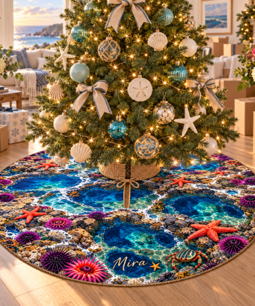 Housewarming Tide Pool Tree Skirt — Thoughtful Coastal Housewarming Gift, Stylish Christmas Base That Hides Stands And Adds Coastal Charm