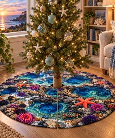 Quiet Corner Tide Pool Tree Skirt — Tranquil Coastal Mat For Small Corners & Reading Spaces, Soft Protective Layer Conceals Stand And Adds Warmth
