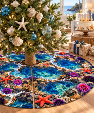 Collector Tide Pool Tree Skirt — Limited Edition Coastal Christmas Skirt For Curated Collections, Luxurious Texture Protects Floors & Enhances Displays