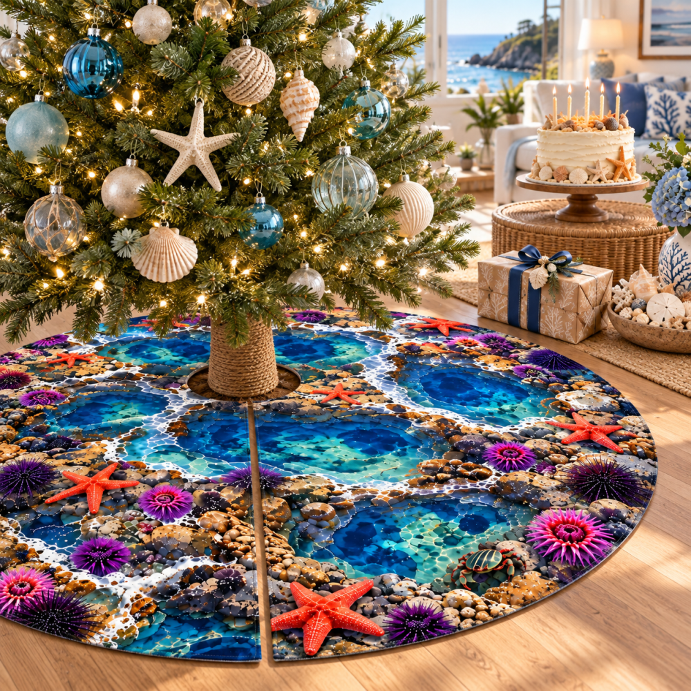 Collector Tide Pool Tree Skirt — Limited Edition Coastal Christmas Skirt For Curated Collections, Luxurious Texture Protects Floors & Enhances Displays