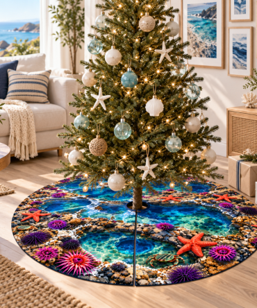 Gallery Tide Pool Tree Skirt — Elegant Coastal Christmas Display Mat For Entryways & Galleries, Premium Fabric Hides Stand And Polishes Presentation