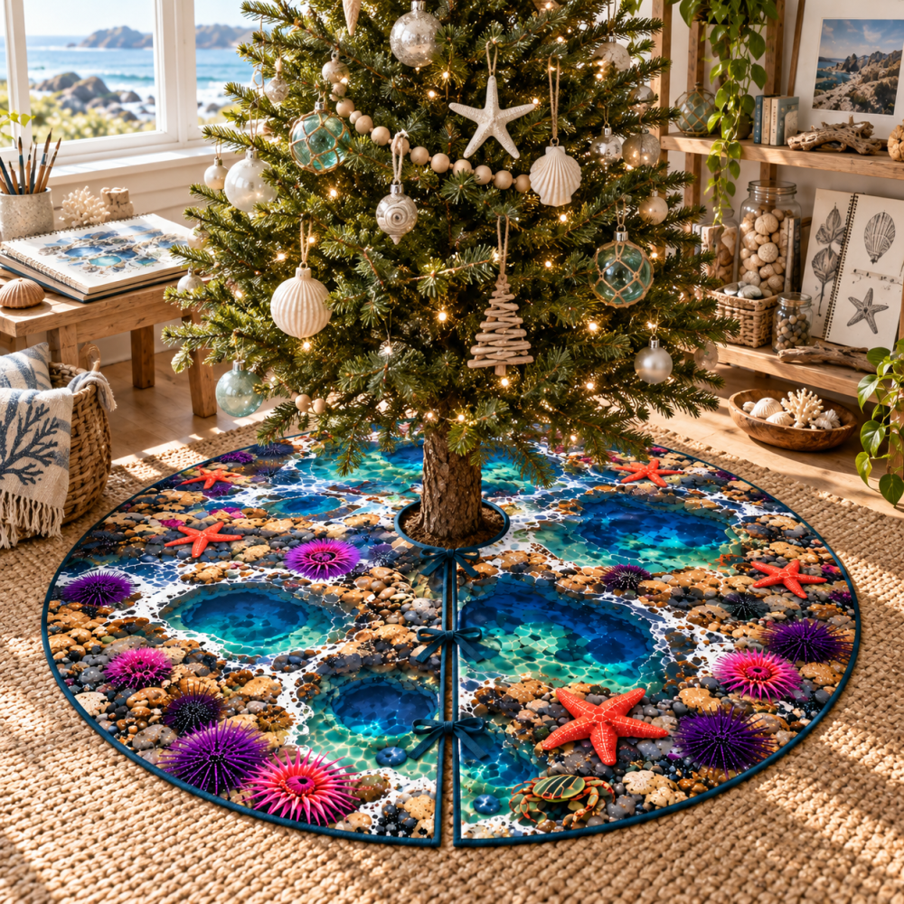 Studio Tide Pool Tree Skirt — Modern Coastal Christmas Rug For Creative Spaces, Low-Profile Mat That Complements Modern & Artistic Decor