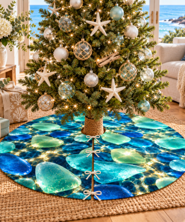Sea Glass Housewarming Tree Skirt - Coastal Welcome Gift & Stylish Holiday Base For New Homeowners And Beach Lovers