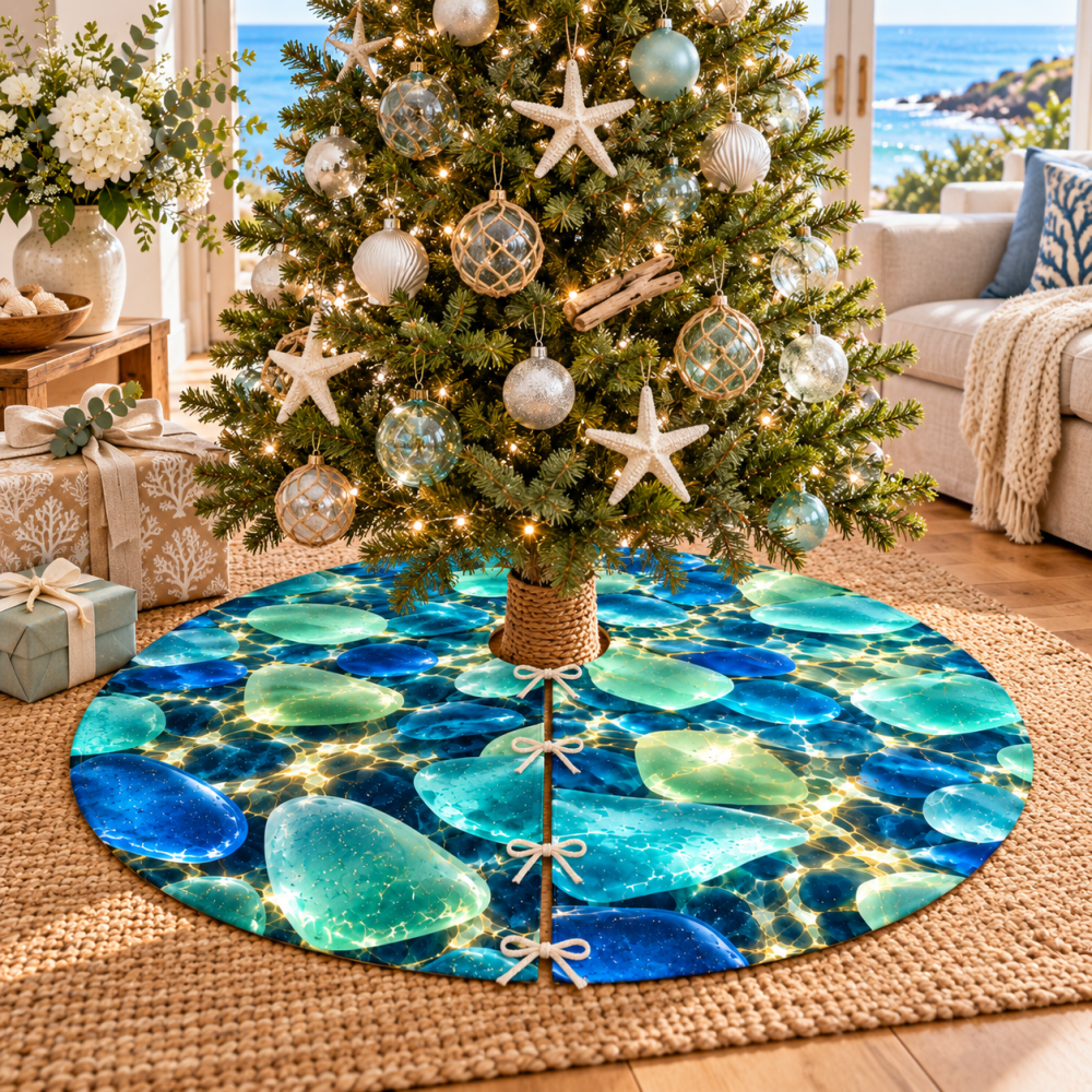Sea Glass Housewarming Tree Skirt - Coastal Welcome Gift & Stylish Holiday Base For New Homeowners And Beach Lovers