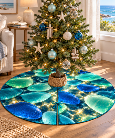 Serene Sea Glass Tree Skirt For Quiet Corners - Minimal Coastal Holiday Accent To Complement Calm Spaces And Nooks