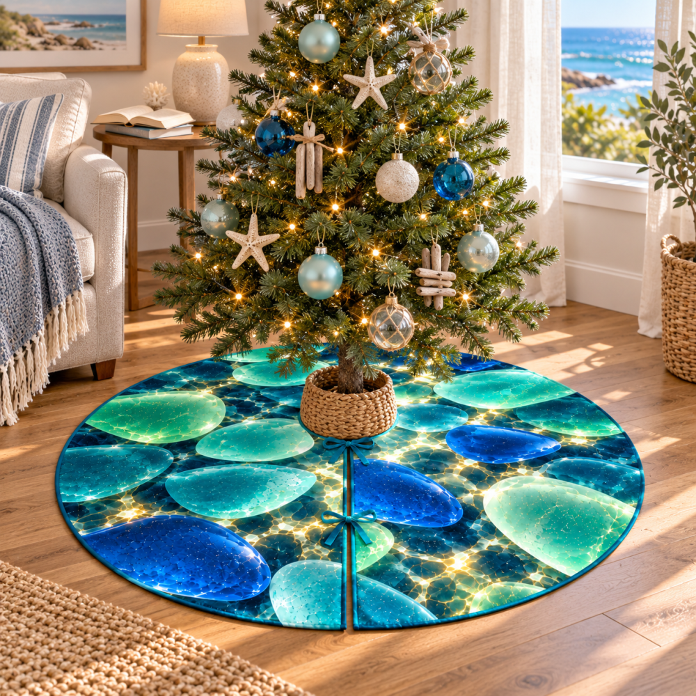 Serene Sea Glass Tree Skirt For Quiet Corners - Minimal Coastal Holiday Accent To Complement Calm Spaces And Nooks