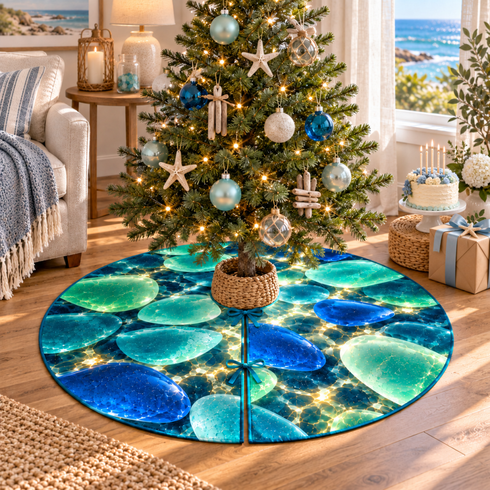 Sea Glass Collector Birthday Tree Skirt - Curated Coastal Holiday Base Ideal For Collectors & Special Occasion Gifts
