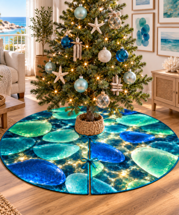 Chic Sea Glass Tree Skirt For Apartment Galleries - Space-Saving Coastal Holiday Decor For Urban Living & Wall Displays