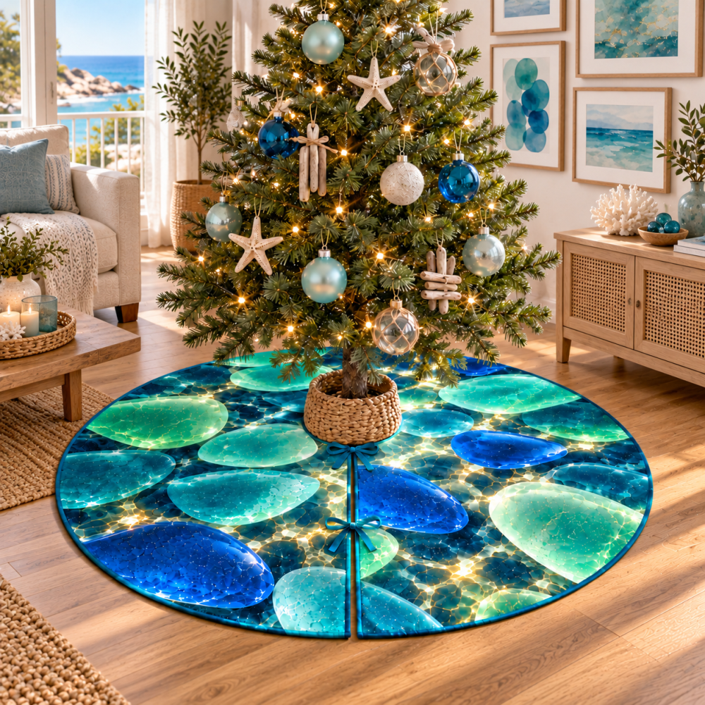 Chic Sea Glass Tree Skirt For Apartment Galleries - Space-Saving Coastal Holiday Decor For Urban Living & Wall Displays