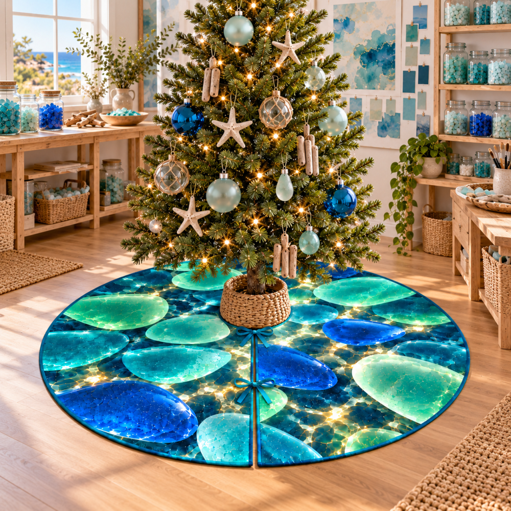 Sea Glass Tree Skirt For Hobby Studio - Creative Coastal Holiday Base To Inspire Craft Rooms And Maker Spaces