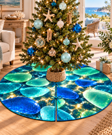 Sea Glass Thank-You Host Tree Skirt - Elegant Coastal Gift To Show Appreciation With Beachy Holiday Flair