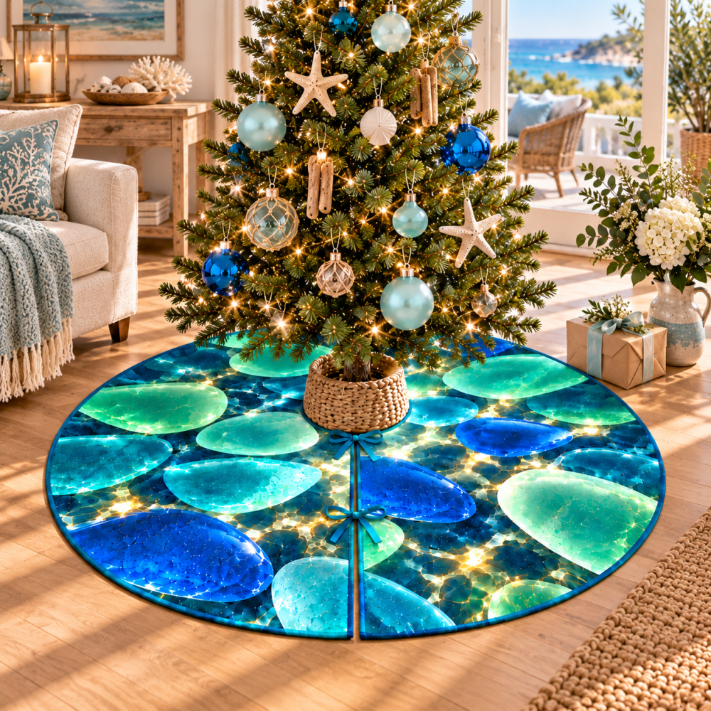 Sea Glass Thank-You Host Tree Skirt - Elegant Coastal Gift To Show Appreciation With Beachy Holiday Flair