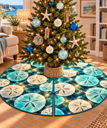 Cozy Reading Nook Sand Dollar Tree Skirt - Soft Coastal Holiday Accent For Book Corners And Quiet Retreats