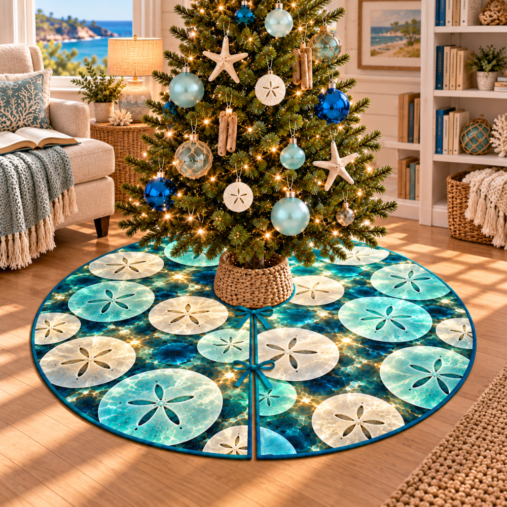Cozy Reading Nook Sand Dollar Tree Skirt - Soft Coastal Holiday Accent For Book Corners And Quiet Retreats