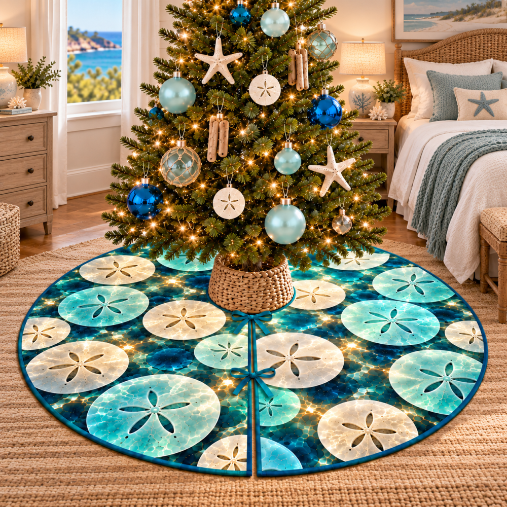 Statement Sand Dollar Tree Skirt For Bedroom - Bold Coastal Holiday Accent To Personalize Your Private Retreat