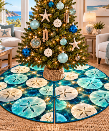 Elegant Sand Dollar Coastal Tree Skirt For Living Room - Premium Beach Holiday Base To Anchor Your Main Gathering Space