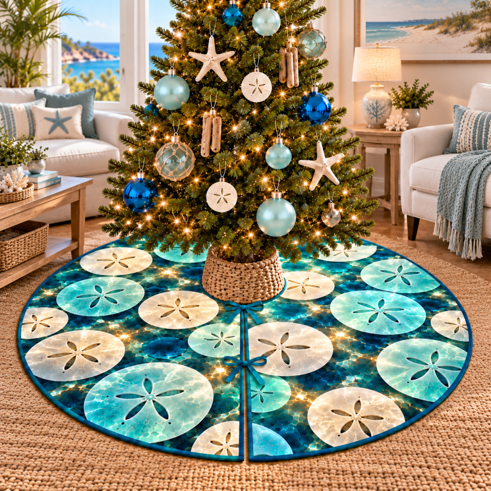 Elegant Sand Dollar Coastal Tree Skirt For Living Room - Premium Beach Holiday Base To Anchor Your Main Gathering Space