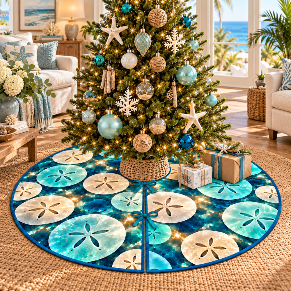 Beach Sand Dollar Housewarming Tree Skirt - Thoughtful Coastal Welcome Gift & Stylish Holiday Base For New Homes
