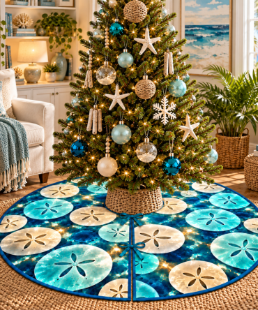 Coastal Sand Dollar Tree Skirt For Cozy Nooks - Soft Nautical Holiday Accent Perfect For Quiet Corners And Small Spaces