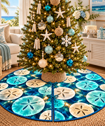 Coastal Sand Dollar Keepsake Holiday Tree Skirt - Beach-Inspired Birthday Gift, Timeless Christmas Base For Home Decor