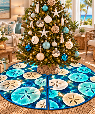 Sand Dollar Host Thank-You Tree Skirt — Elegant Coastal Christmas Gift For Hosts, Sand Dollar Design, Custom Holiday Skirt