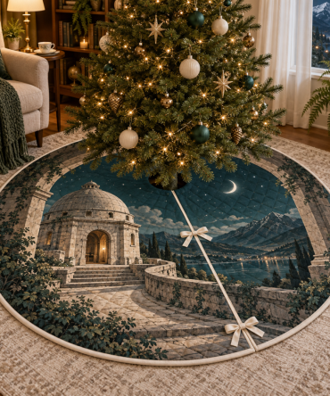 Ancient Observatory Christmas Tree Skirt, Vintage Astronomical Holiday Mat With Celestial Maps And Antiqued Design For Unique Seasonal Styling