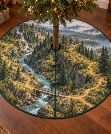 Forest Adventure Map Christmas Tree Skirt, Interactive Woodland Map Holiday Mat For Young Explorers With Durable Soft Fabric