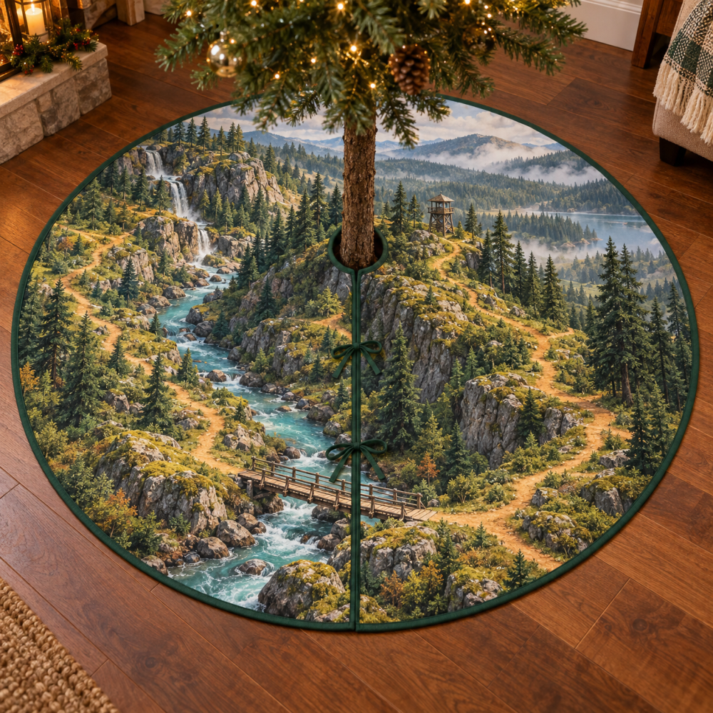 Forest Adventure Map Christmas Tree Skirt, Interactive Woodland Map Holiday Mat For Young Explorers With Durable Soft Fabric