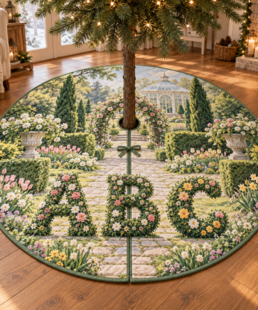 Alphabet Garden Christmas Tree Skirt, Floral Abc Holiday Mat For Toddlers With Cute Garden Animals And Soft, Durable Finish