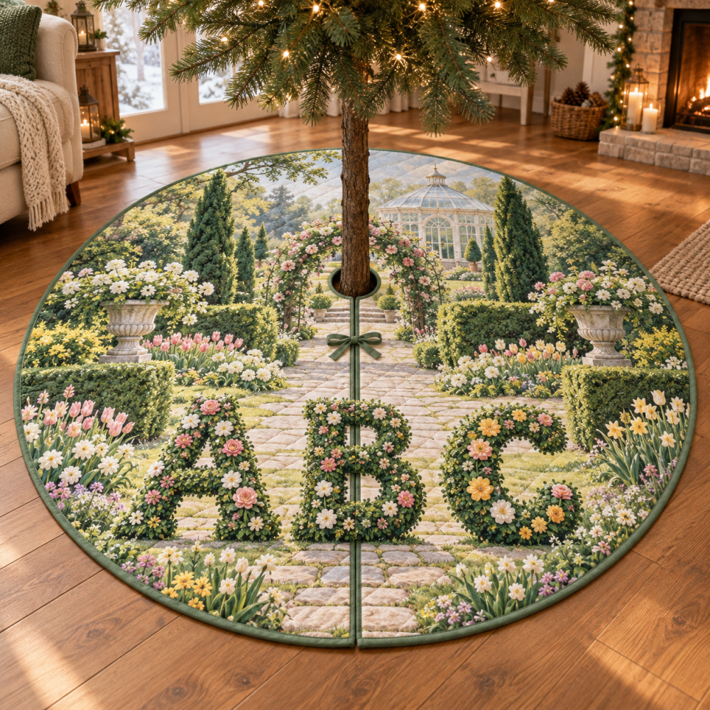 Alphabet Garden Christmas Tree Skirt, Floral Abc Holiday Mat For Toddlers With Cute Garden Animals And Soft, Durable Finish