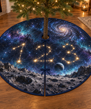 Number Constellation Christmas Tree Skirt, Educational Numeral & Star Map Holiday Mat To Teach Counting With Soft, Washable Fabric