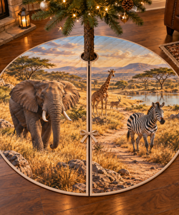 Safari Animal Parade Christmas Tree Skirt, Vibrant Jungle Animal Holiday Mat For Kids With Durable Soft Finish And Gift Appeal