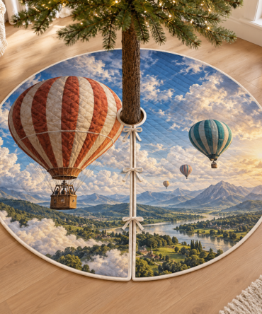 Colorful Hot-Air Balloon Christmas Tree Skirt, Sky-Themed Kids Holiday Decor With Soft Fabric And Easy Fit