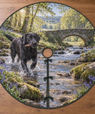 Black Labrador Bluebell Creek Christmas Tree Skirt – Elegant Black Lab Woodland Scene, Soft Quilted Fabric, Heavy-Duty Backing, Machine-Washable, Fits Most Trees, Ideal Pet-Lover Gift