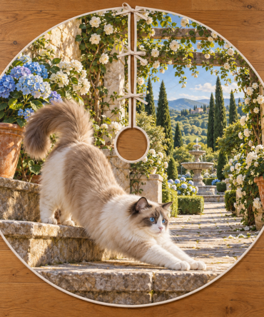 Ragdoll Cat Sunlit Terrace Holiday Tree Skirt - Soft Stretch Knit 48" Round, Elegant Pet Lover Christmas Decor