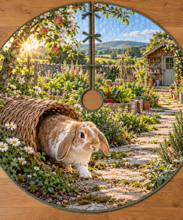 House Rabbit Willow Tunnel Holiday Tree Skirt — Personalized Rabbit Design With Willow Tunnel Scene, Soft Fabric, Ideal Pet Owner Gift