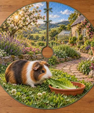 Guinea Pig Lettuce Picnic Festive Tree Skirt — Playful Guinea Pig Illustration With Lettuce Picnic, Custom Name Option, Fun Pet Décor