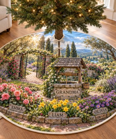 Birth Flower Wishing Well Custom Tree Skirt — Personalized Birth Flowers & Names, Floral Keepsake For Baby, Mom Or Special Birthday