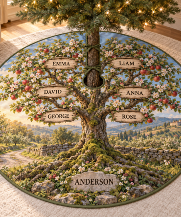 Generations Orchard Family Heirloom Tree Skirt — Custom Names, Family Tree Design, Multi-Generational Holiday Keepsake In Luxe Felt