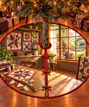 Patchwork Star Quilting Tree Skirt — Garden Window Quilted Holiday Skirt, Patchwork Quilt Décor For Quilters & Cozy Homes