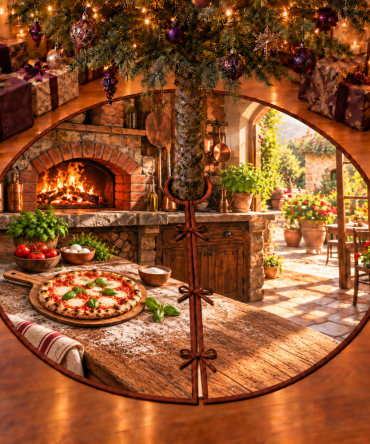 Brick Oven Pizza Night Holiday Tree Skirt — Pizzeria Style Christmas Tree Mat, Fun Kitchen-Themed Round Skirt For Food Lovers & Parties