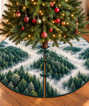 Evergreen Mist Luxury Christmas Tree Skirt — Soft Canopy Style, Plush Fabric, Machine Washable Holiday Tree Collar