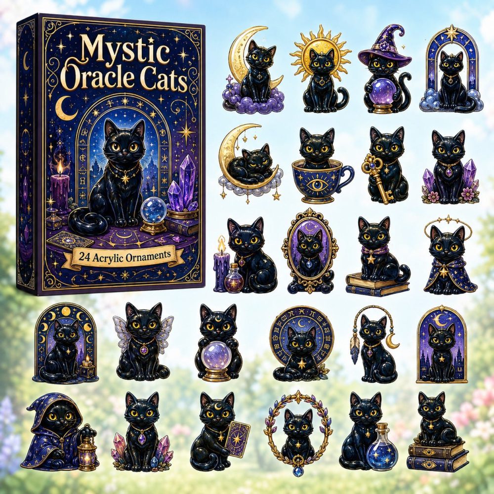 2026 Mystic Oracle Cats Advent Calendar — 24-Day Esoteric Halloween Countdown With Acrylic Tarot & Cat Charms, Gift For Mystical Fans